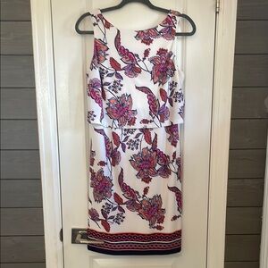 Vince Camuto Vibrant Orange, Navy & Purple Below the Knee Sheath Dress 8 EUC